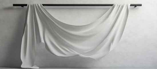 Poster - Elegant white linen draped over a black metal rod against a minimalist wall featuring ample empty space for text or design elements