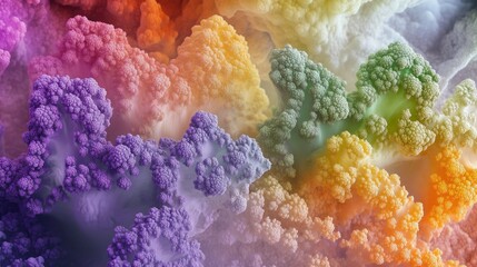 Poster - Colorful Microbial Life Representing Broccoli Clouds in a Vibrant Atmosphere with Abstract Patterns and Organic Textures