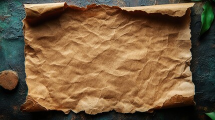 Poster - Textured brown craft paper sheet with torn edges showcasing empty space for creative content or messaging.