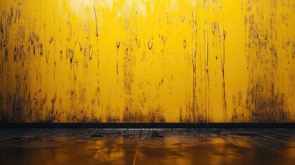 Poster - Bright Yellow Wet Wall with Grunge Texture and Clear Copyspace for Text in a Modern Design Context