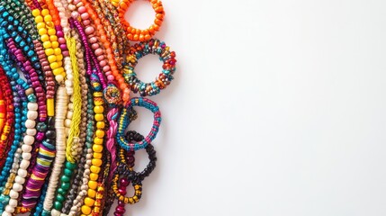 Poster - Colorful Handcrafted Bracelets Arrange on White Background with Copyspace for Creative Text or Product Promotion