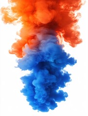 Poster - Orange and Blue Ink Cloud Forming a Dramatic Abstract Shape on a White Background