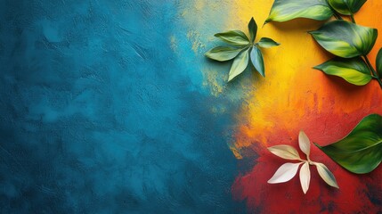 Aufkleber - Vibrant abstract background with rich colors and foliage elements providing ample space for text and creative design applications