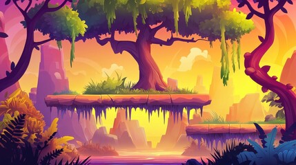 Wall Mural - A Fantasy Landscape Featuring a Tree on a Floating Platform