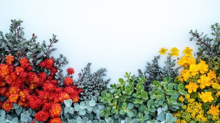 Poster - Vibrant Floral Arrangement of Red Green and Yellow Flowers with Blank Space for Text and Design Elements