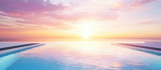 Poster - Luxury Infinity Pool with Sunset View Empty Space for Custom Text in Upscale Residence Ideal for Real Estate and Spa Promotions