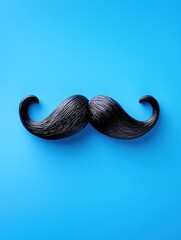 Poster - Black mustache on bright blue background creating a simple and clean graphic design element