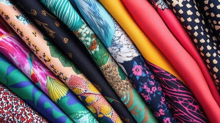 Poster - Colorful Array of Distinctive Fashion Fabrics with Blank Space for Custom Text Input