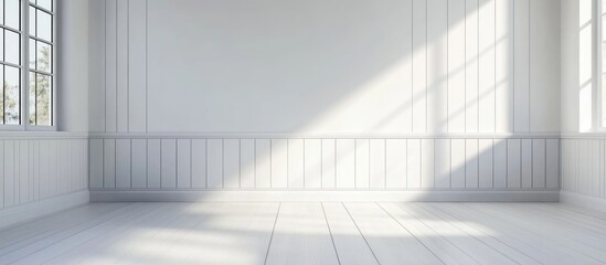 Poster - Bright Minimalist Kitchen Interior with White Cabinets and Generous Empty Space for Custom Text Integration
