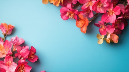 Poster - Vibrant Floral Arrangement on Blue Background with Copyspace for Text or Branding Elements