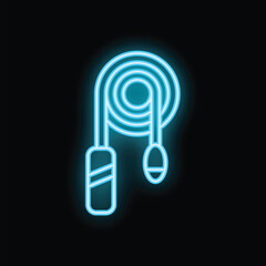 Poster - blue neon sign of a jump rope glowing on a black background, perfect for fitness concepts