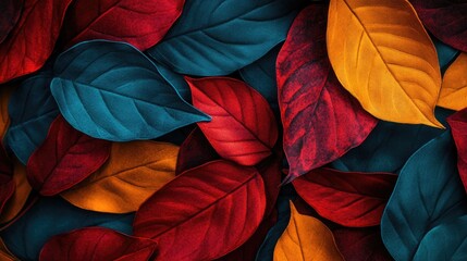 Poster - Colorful leaf pattern showcasing intricate textile texture with space for your text or design elements.