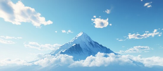 Aufkleber - Majestic mountain peak under a clear blue sky with clouds creating ample copy space for text and branding opportunities