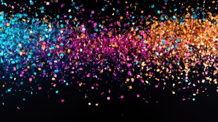 Poster - Colorful confetti falling in an explosion against a dark background with ample copy space for creative text or messages