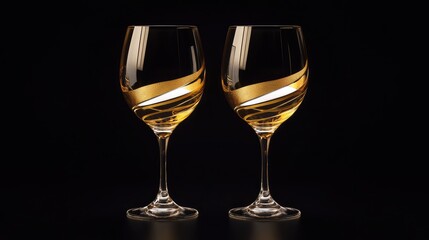 Aufkleber - Elegant wine glasses filled with golden wine beautifully displayed against a dark background showcasing luxury and refinement.