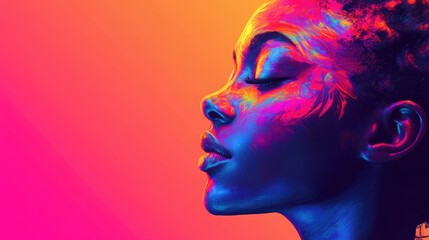 Poster - Vibrant Creative Digital Portrait with Colorful Patterns and Space for Custom Text