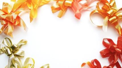 Poster - Vibrant Colorful Gift Bows in Gold and Red Arranged with Empty Space for Personalized Text or Messages