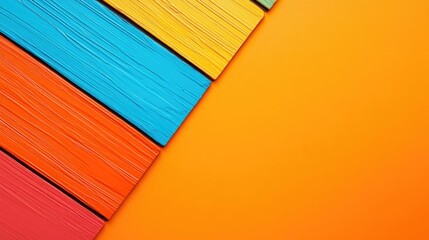 Poster - Colorful wooden planks on orange background offering ample copyspace for text in creative design projects ideal for advertising or marketing