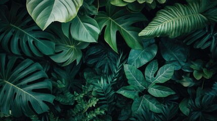 Aufkleber - Lush tropical foliage pattern showcasing vibrant green leaves ideal for nature spa themes and festive natural decor
