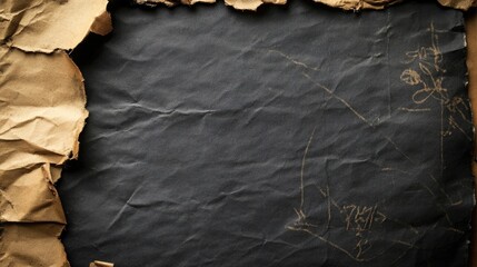 Poster - Vintage Textured Black Paper Background with Torn Edges and Empty Space for Text or Design Elements