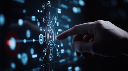 Poster - Interactive Hand Touching Futuristic Digital Interface Technology
