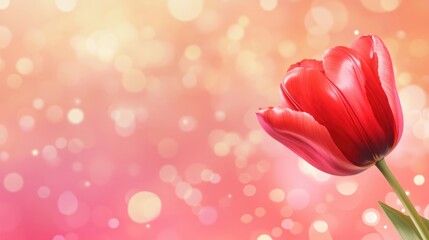 Poster - Vibrant red tulip against a soft pink bokeh backdrop with ample space for adding text or messages