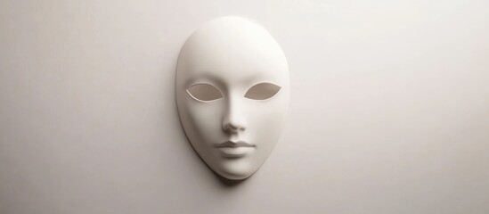 Poster - White mask on minimalist table against bright background with ample space for creative text placement or graphic design elements