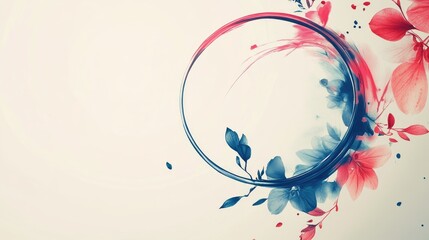 Aufkleber - Floral Circular Frame Design with Vibrant Accents on Soft Background for Elegant Invitations or Artistic Projects