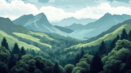 Fototapete - Scenic Scottish Highlands Landscape with Lush Mountains and Valley Ideal for Text Overlay and Nature-themed Imagery