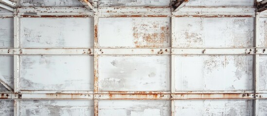 Poster - Industrial Ceiling with White Paint and Metal Beams Featuring Open Space for Design and Text Elements
