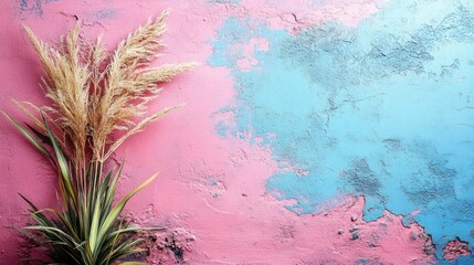 Aufkleber - Top view of decorative frame on vibrant pink concrete background showcasing empty space for text and natural elements for aesthetic appeal