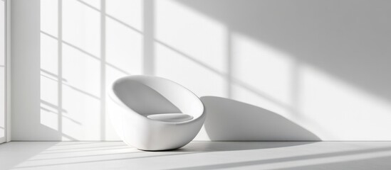 Poster - Modern Minimalist White Lounge Chair with Shadows on Wall and Empty Space for Creative Text Placement