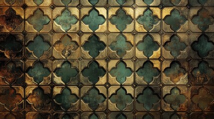 Poster - Vintage Moroccan Geometric Tile Texture with Rich Colors and Empty Space for Text Ideal for Backgrounds and Design Projects