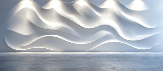 Poster - Textured wall with white relief patterns and soft lighting creating an ideal backdrop for text or graphic overlay in minimalist design.