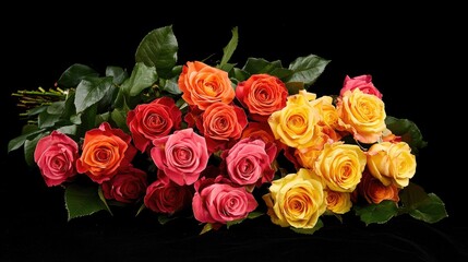 Poster - Vibrant assortment of blooming roses in various colors for a stunning floral display on a dark background