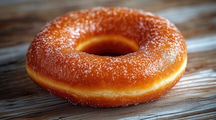 Poster - Top View of Glazed Donut on Wooden Table with Blank Space for Text and Design Elements