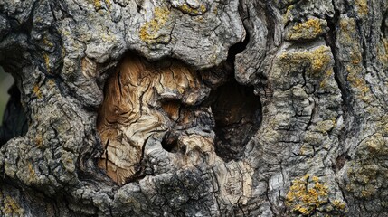Aufkleber - Close up of unique tree trunk texture showcasing intricate patterns and natural features with empty space for text or overlays