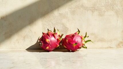Leinwandbilder - Fresh Dragon Fruits with Vibrant Pink Skin Placed on a Neutral Background in Soft Natural Lighting