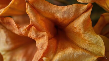 Leinwandbilder - Close up of vibrant orange flower bracts on Bignonia capreolata vine highlighting delicate textures and dried green leaves