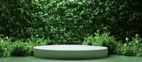 Leinwandbilder - Green Wall Background Featuring Three Dimensional Podium Display with Copy Space Ideal for Presentations and Marketing Visuals