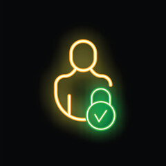Poster - Neon icon of a person with an approved profile showing access being granted