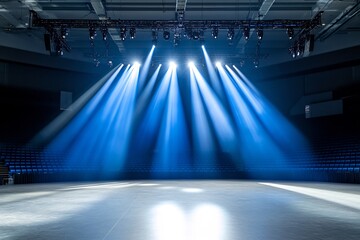 Canvas Print - Empty stage, blue spotlights, arena, concert