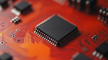 Leinwandbilder - Close Up of a Microchip on a Bright Circuit Board with Copyspace for Technology or Innovation Related Text