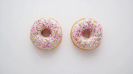 Aufkleber - Delicious frosted donuts with colorful sprinkles on a white background representing indulgent snacks and tempting treats.