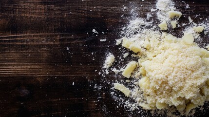Poster - Fried Potatoes with Truffle and Parmesan on Wooden Surface with Empty Space for Text or Design Elements