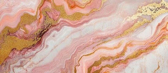 Poster - pastel pink marble background with golden shimmer and textured waves ideal for elegant design and pr