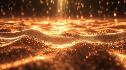 Wall Mural - Abstract golden glittery surface with a light beam on dark background digital art