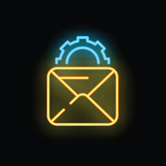 Poster - Neon sign depicting email marketing with a gear representing automation