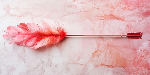 Wall Mural - Romantic Pink and Red Cupid Arrow with Delicate Feathers