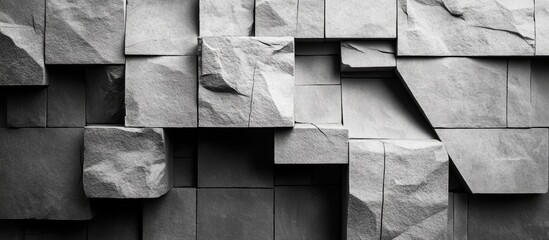 Aufkleber - Textured stone wall with geometric patterns and varying surface depths ideal for background use and design projects Copy Space